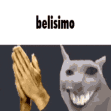 a picture of a dog and a praying hand with the words belisimo above it