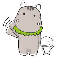 a cartoon drawing of a hippopotamus standing next to a fish