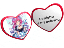 a heart shaped mirror that says pawlette is my beloved on it