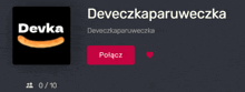 a screenshot of devka 's profile with a red button