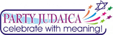 a logo for party judaica which says celebrate with meaning