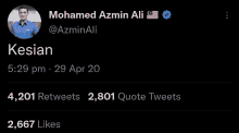 a twitter post by mohamed azmin ali has 4,201 retweets