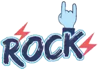 a hand is making a devil horns sign with the word rock .