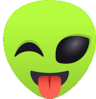 a green alien sticking out its tongue with a winking eye