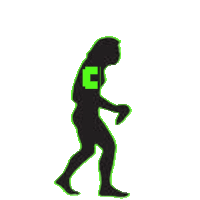 a silhouette of a man with a green c on his back