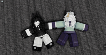 two roblox characters laying on a carpet with their arms outstretched