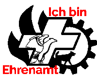 a logo that says ich bin ehrenamt with an eagle and a dog