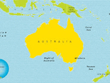 a map of australia with a globe in the background