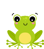 a green frog with big eyes and a yellow center