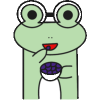 a frog with glasses is eating a purple berry