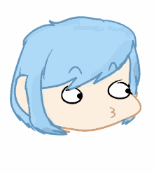 a cartoon drawing of a person with blue hair