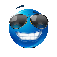 a blue smiley face wearing sunglasses and smiling