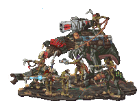 a pixel art of a group of monsters holding guns