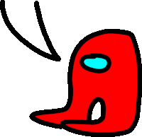 a cartoon drawing of a red worm with a blue eye