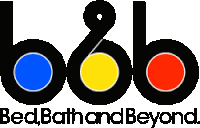 the logo for bed bath and beyond has a blue yellow and red circle in the middle