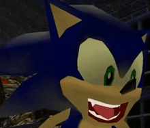 a close up of sonic the hedgehog smiling