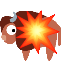 a cartoon drawing of a bison with a red star coming out of its back