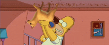 a cartoon of homer simpson holding a squirrel