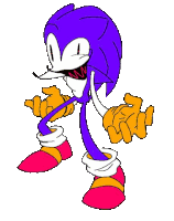 a cartoon drawing of a purple sonic the hedgehog with a very long tail .