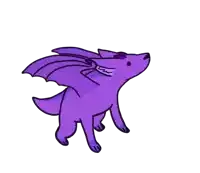 a drawing of a purple dog with wings