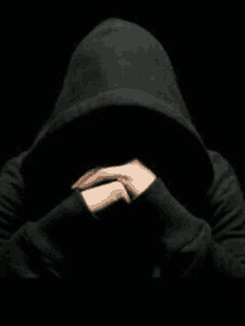 a person wearing a hooded sweatshirt is covering their face with their hands .