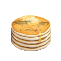 a stack of pancakes with a face drawn on them