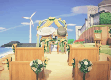 a bride and groom are sitting under a canopy with a sign that says welcome