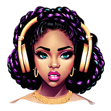 a drawing of a woman wearing headphones and a gold necklace