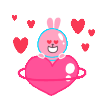 a cartoon bunny is sitting inside of a pink heart