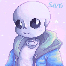 a pixel art drawing of sans with a hoodie on