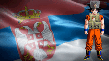 a cartoon character standing in front of a flag that says serbia