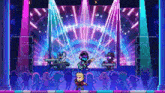 a pixel art illustration of a band playing on a stage .