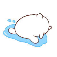 a cartoon drawing of a polar bear laying on its back on a puddle of water