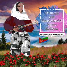 a poster for international women 's day shows a woman with a gun