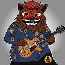 a cartoon drawing of a cat playing a guitar