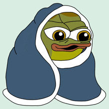 a cartoon of a frog wrapped in a blanket