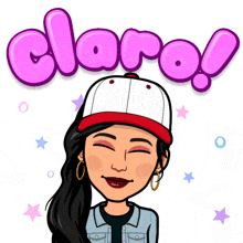 a cartoon of a woman wearing a baseball cap with the word claro written above her