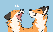 a drawing of two foxes with their mouths open and the word cc above them