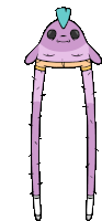 a drawing of a purple monster with long legs