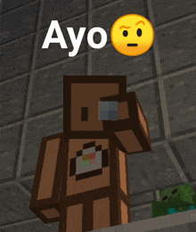 a minecraft character with a smiley face and the word ayo above it