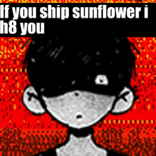 a black and white drawing of a boy with the words if you ship sunflower i h8 you on the bottom