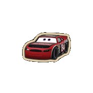 a sticker of a red race car with the number 84