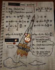 a rocket equation is written on a notebook page