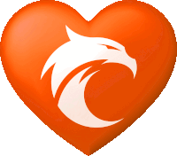 an orange heart with a white eagle 's head on it