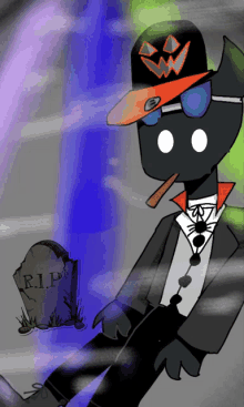 a cartoon character with a hat that says rip