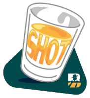 an illustration of a shot glass with the word shot written on it