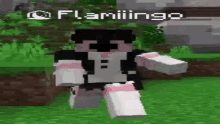 a minecraft character wearing a maid outfit is standing in a field .