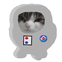 a drawing of a cat in a space suit with nasa logos