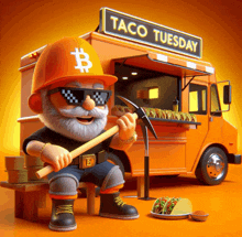 a taco tuesday truck with a man wearing sunglasses and a hard hat