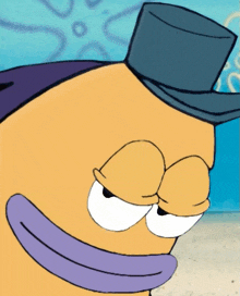 a cartoon character is wearing a top hat and making a funny face